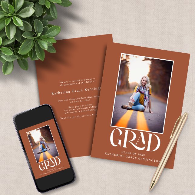 Modern Terracotta Typography Graduation Photo Announcement (Modern Terracotta Typography Graduation Photo Announcement with Instant Download option)