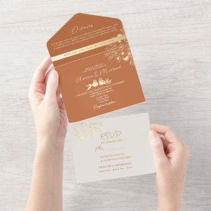 Modern Terracotta Wedding All In One Invitation