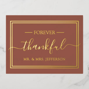 Modern Terracotta Wedding Mr. & Mrs. Thank You Foil Invitation Postcard