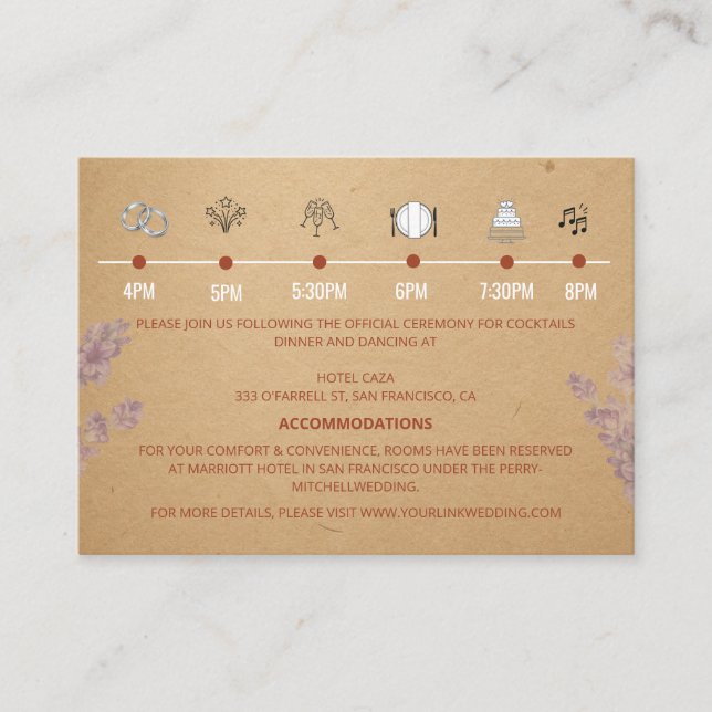 Modern Terracotta Wedding Timeline Details  Enclosure Card (Front)