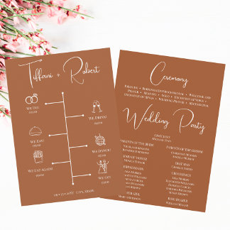 Modern Terracotta Wedding Timeline Icons Programme