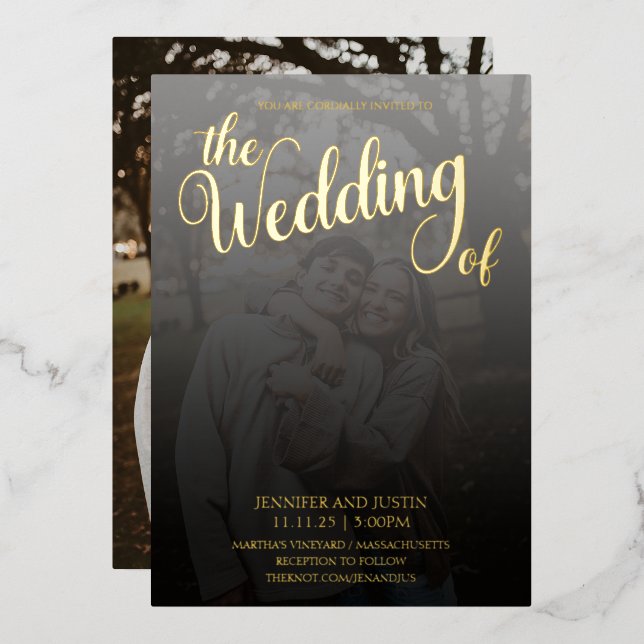 Modern terrarium faded photo wedding gold (Front/Back)