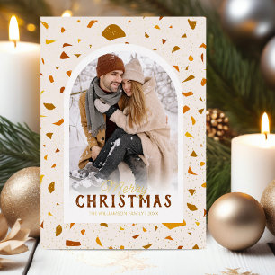 Modern Terrazzo Christmas Photo Foil Holiday Card