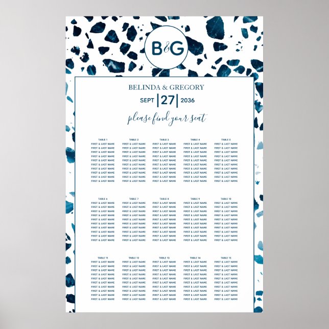 Modern Terrazzo Mosaic Blue Wedding Seating Chart (Front)