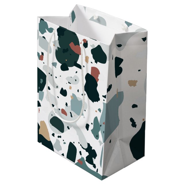 Modern Terrazzo Pattern – Abstract Mid Century Sea Medium Gift Bag (Back Angled)