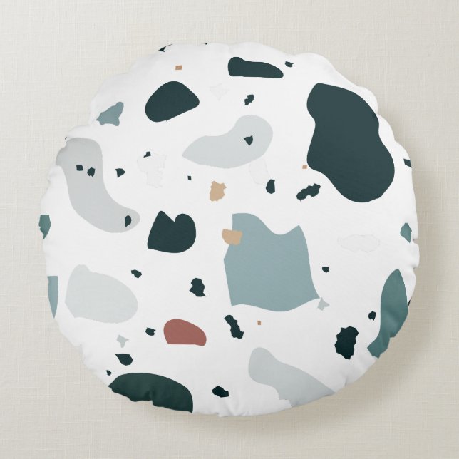 Modern Terrazzo Pattern – Abstract Mid Century Sea Round Cushion (Front)