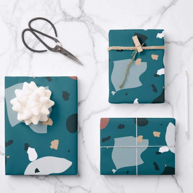 Modern Terrazzo Pattern – Abstract Mid Century Sea Wrapping Paper Sheet (Front)