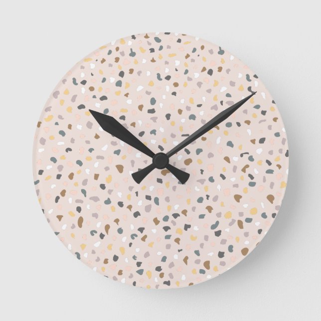 Modern Terrazzo Pattern Soft Neutral Round Clock (Front)