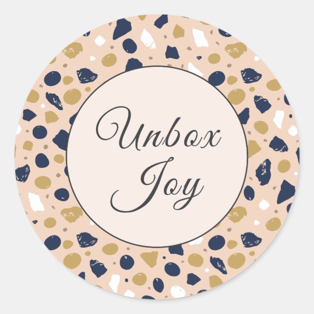 Modern Terrazzo | Trendy "Unbox Joy" Classic Round Sticker (Front)