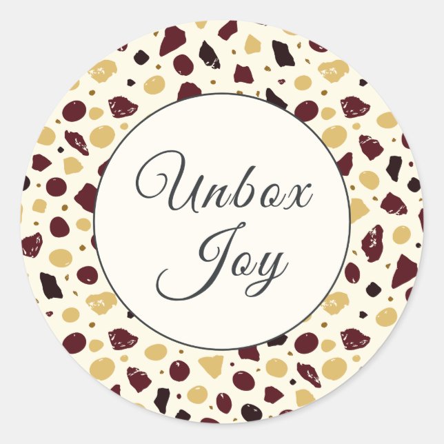 Modern Terrazzo | Trendy "Unbox Joy" Classic Round Sticker (Front)