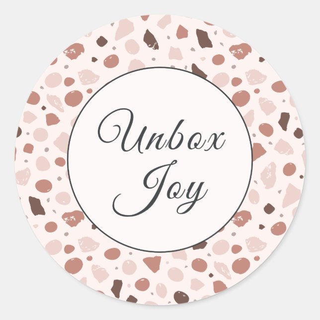 Modern Terrazzo | Trendy "Unbox Joy" Classic Round Sticker (Front)