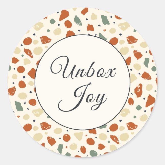 Modern Terrazzo | Trendy "Unbox Joy" Classic Round Sticker (Front)