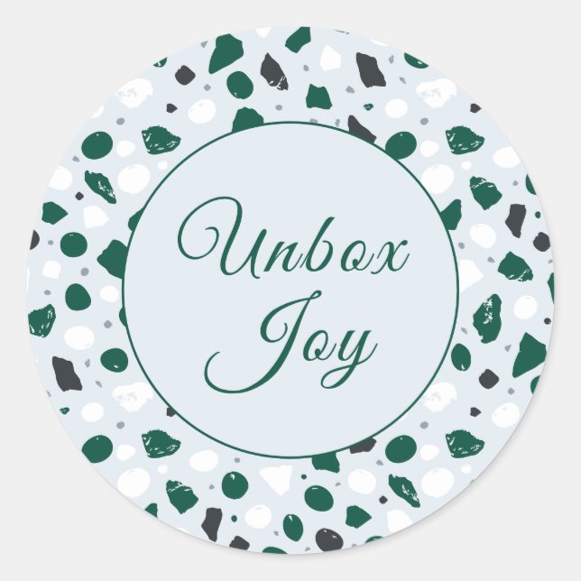 Modern Terrazzo | Trendy "Unbox Joy" Classic Round Sticker (Front)