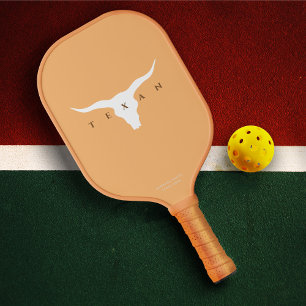 Modern Texas Longhorn Summer Pickleball Name Tan Paddle