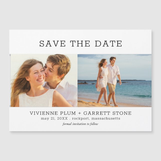 Modern Text 2 Photo Wedding Save the Date Magnetic Invitation (Front)