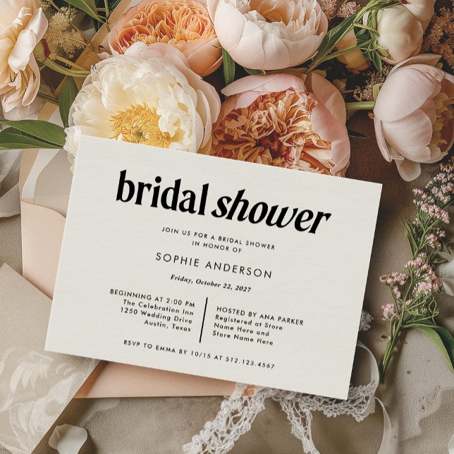 Modern Text | Black and White Bridal Shower Invitation (Creator Uploaded)
