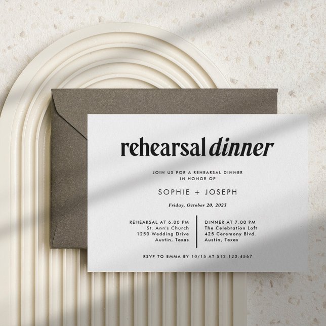 Modern Text | Black and White Rehearsal Dinner Invitation (Creator Uploaded)