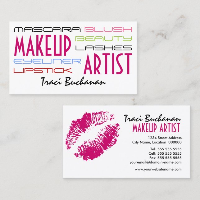 Modern Text Makeup Artist Business Card (Front/Back)