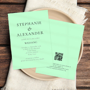 Modern Text Mint QR Code Wedding Invitation
