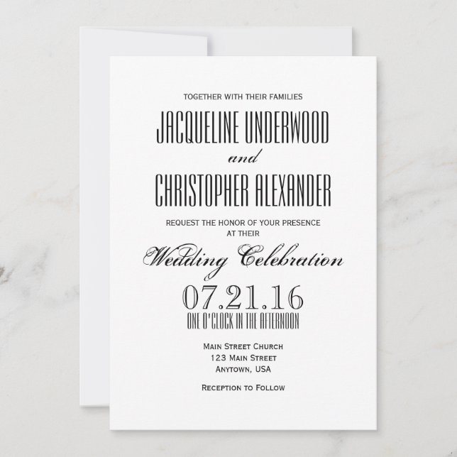 Modern Text Only Wedding Invitation (Front)
