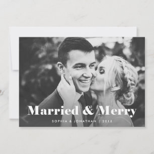 Modern Text with Two Photos Married and Merry Holiday Card