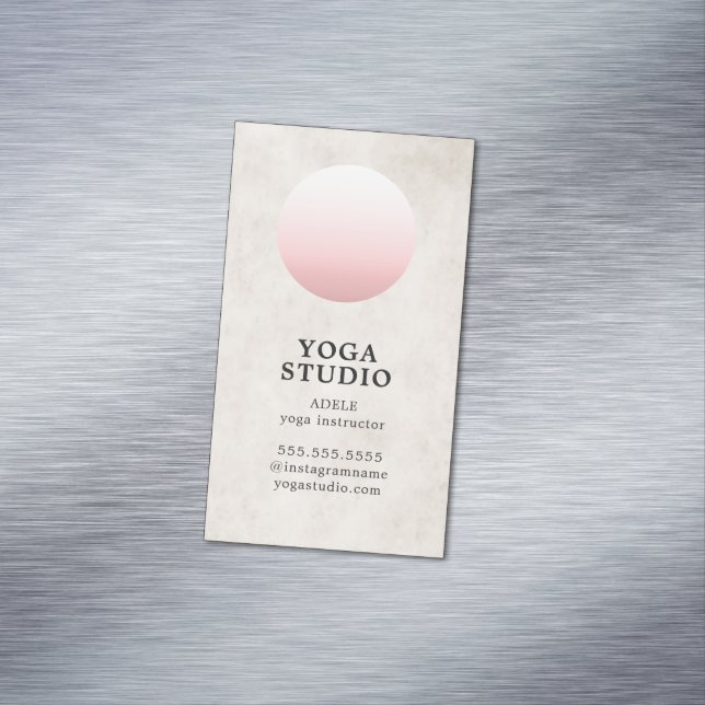 Modern Texture Beige Pastel Circle Yoga Instructor Magnetic Business Card (In Situ)