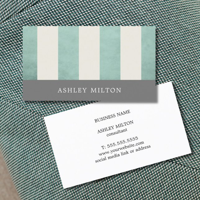 Modern Texture Green Grey Striped Consultant Business Card (Creator Uploaded)