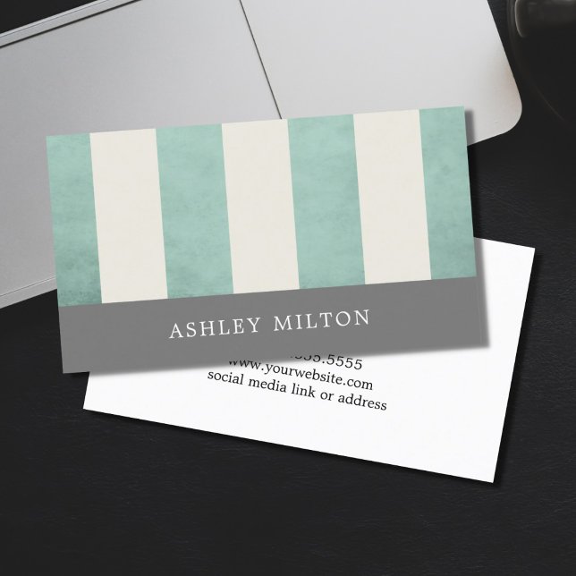Modern Texture Green Grey Striped Consultant Business Card (Creator Uploaded)