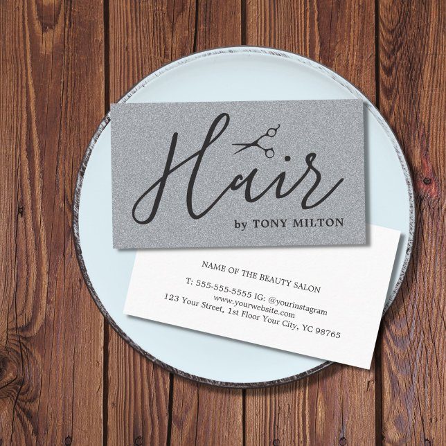 Modern Texture Grey Black Scissors Bold HairSalon Business Card (Creator Uploaded)