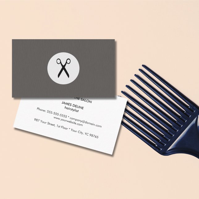 Modern Texture Grey Scissor Hairstylist Business Card (Creator Uploaded)
