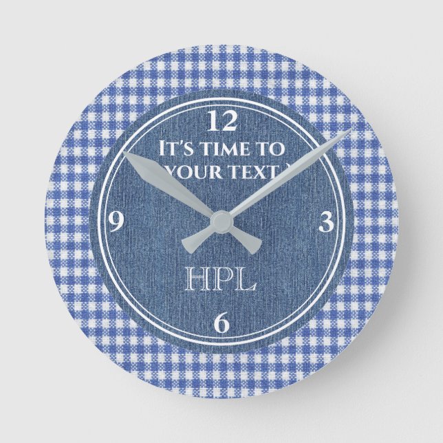 Modern Texture Print Blue & White 8-in Acrylic Round Clock (Front)