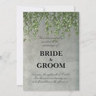 Modern Textured Concrete Wall with Green Vines Wed Invitation