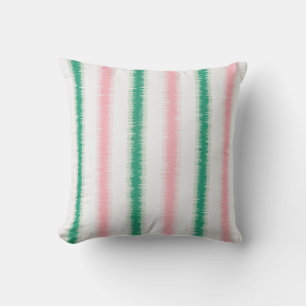 Modern textured pink green ikat stripes patten cushion