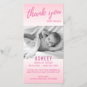 Modern Thank You Baby Shower Girl Pink Add PHOTO