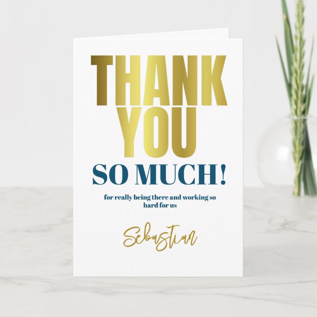 Modern Thank You Blue Gold Typography (Front)