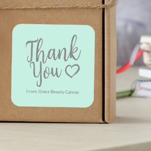 Modern thank you brush script minimal Mint Green Square Sticker