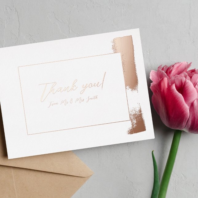 Modern Thank You Card with Rose Gold Paint Stripe (Creator Uploaded)