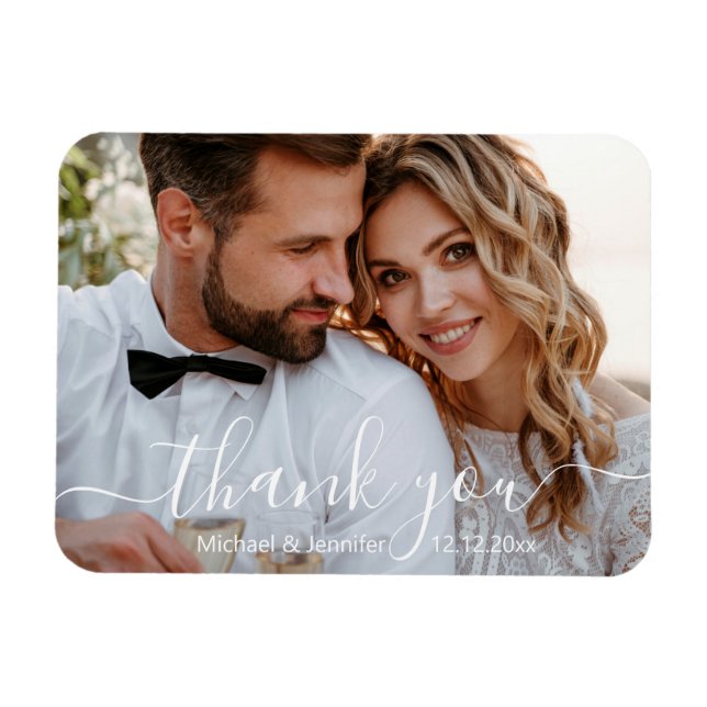 modern thank you chic handwriting wedding photo  magnet (Horizontal)