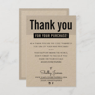 MODERN THANK YOU customer insert cute black kraft