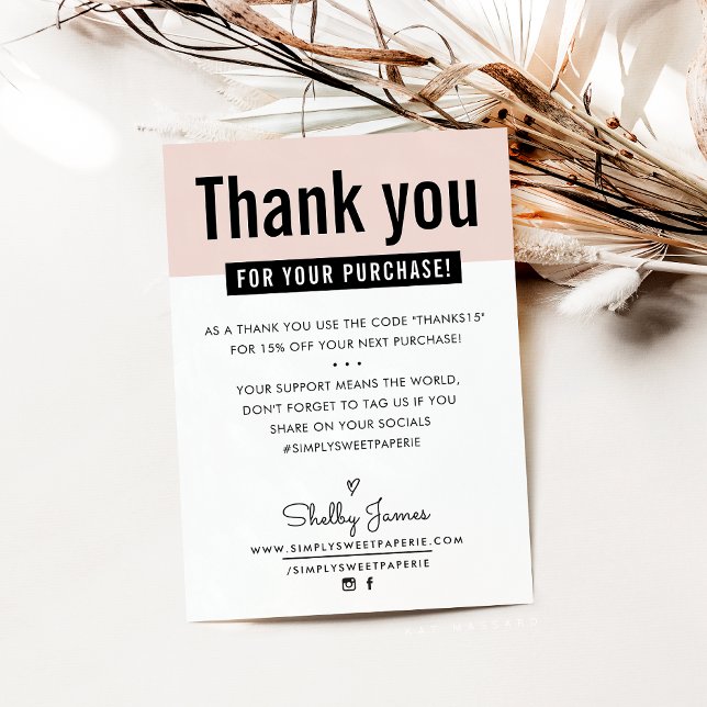 MODERN THANK YOU customer insert cute blush pink Card (Creator Uploaded)