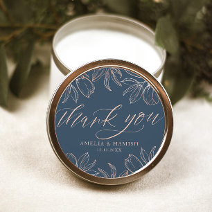Modern Thank You Dark Blue & Rose Gold Wedding  Classic Round Sticker