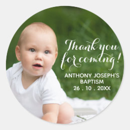 Modern THANK YOU FOR COMING! Baptism Classic Round Sticker