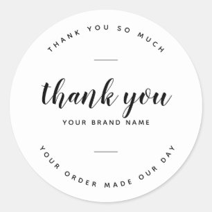 Modern thank you for your order packaging classic round sticker