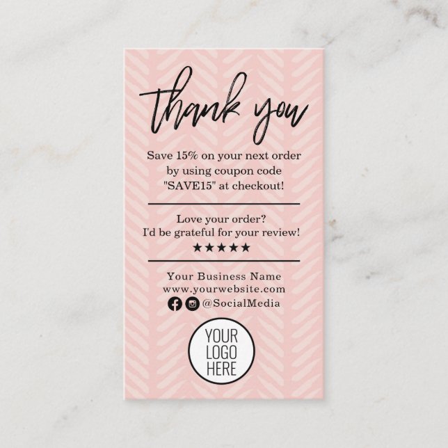 Modern Thank You For Your Order with Logo Business Business Card (Front)