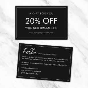 Modern Thank You Gift Discount Voucher Hello Black Business Card
