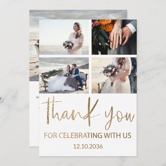 Modern Thank You Gold & White Wedding (Front/Back)