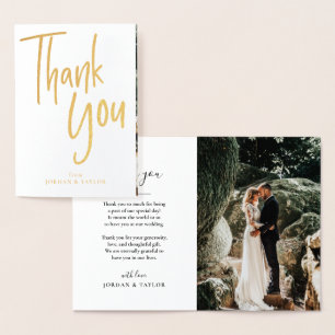 Modern Thank You Hand Lettered Wedding Photo Gold Foil Card