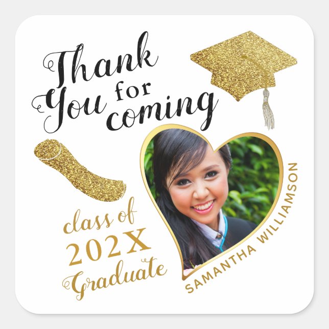 Modern Thank You Heart Photo 2025 Graduation Favou Square Sticker (Front)