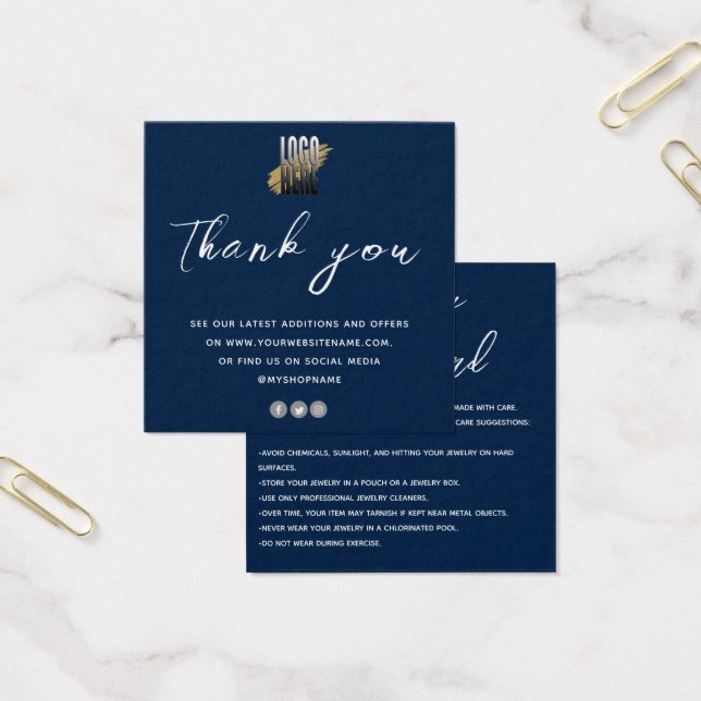 Modern Thank You Jewellery Care Card with logo  (Office)