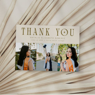 Modern Thank You Multi Photo Cream Graduation Announcement